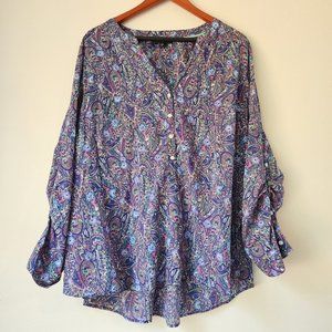 Lane Bryant, Women's Top Button up, Collared, Roll up button,18/20,100% Cotton.